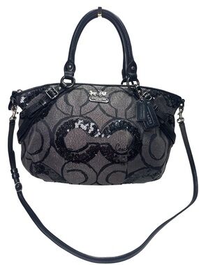 Coach Madison Sofia Lurex & Sequin Black/Gray Crossbody Satchel EUC!